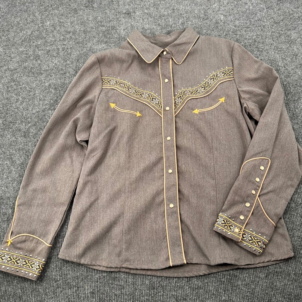 Scully Western Shirt Rockabilly Rodeo L Embroidered Pearl Snap Brown Cowboy
